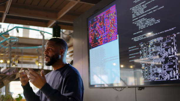 An IT professional presenting an idea